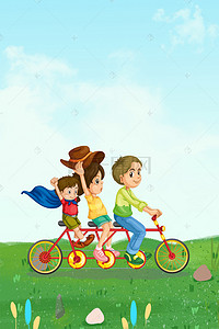 低碳旅游背景图片_浅蓝色清新春季旅游单车背景
