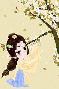 起舞的人背景图片_宫廷清宫妃子树下起舞卡通海报
