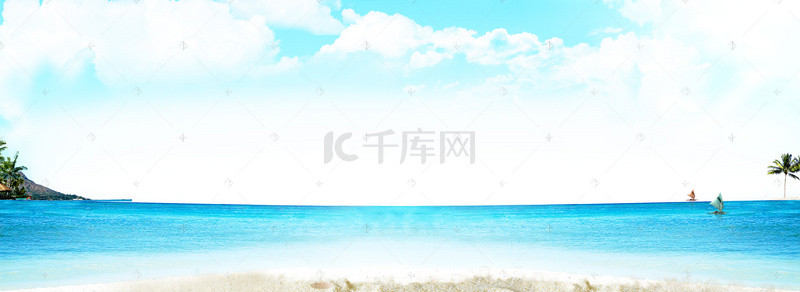 白小清新背景图片_夏季沙滩防晒美白小清新背景