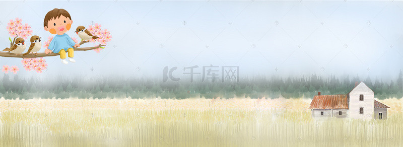春季手绘中国风乡村背景