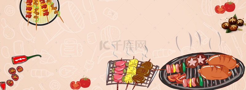 电商食品广告背景图片_夏日烧烤节童趣卡通扁平纹理棕色背景