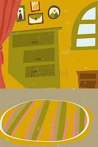 黄色扁平卡通背景图片_暖色厨房室内背景
