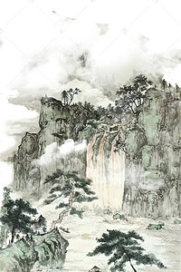 中式装饰画背景图片_中国风水墨山水装饰画