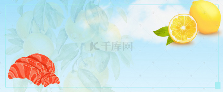 螃蟹贝壳背景图片_新鲜河鲜手绘文艺柠檬banner