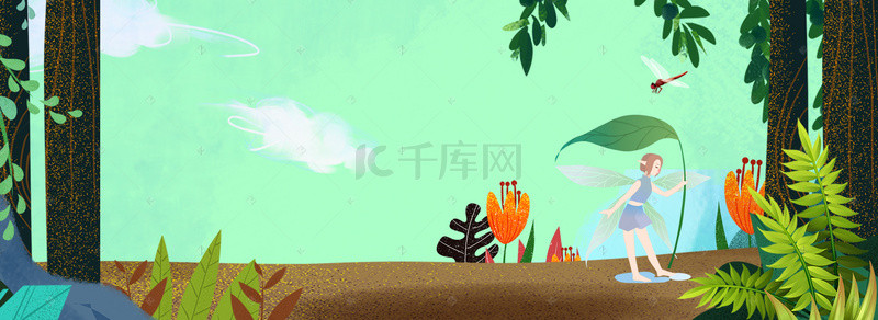 梦幻精灵背景图片_绿色森林精灵梦幻banner