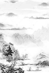 国风流水背景图片_清新高山水墨画米色背景素材