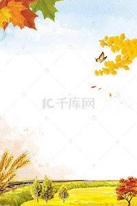 秋天文艺海报背景图片_立秋秋季落叶蝴蝶海报