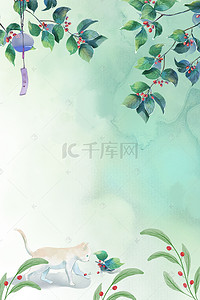 春季几何海报背景图片_猫咪日系海报背景