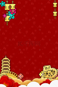 新年烫金风背景图片_新年红色烫金纹理中国风海报