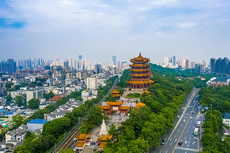 城市航拍武汉摄影照片_武汉城市建筑晴天建筑黄鹤楼航拍摄影图配图