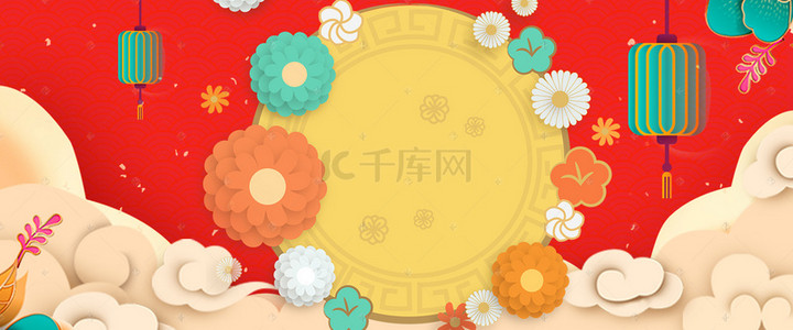 花卉新年背景图片_中国风猪年剪纸风微立体促销背景