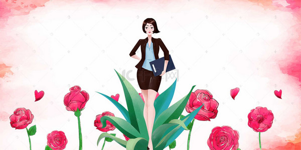手绘玫瑰海报背景图片_玫瑰水花效果女人节海报背景素材