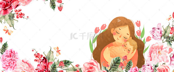 淘宝玫瑰背景背景图片_淘宝促销温馨简约手绘风红色母婴海报背景