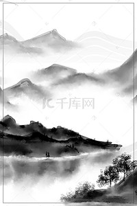 中国建筑海报背景背景图片_中国风水墨江山如画广告背景