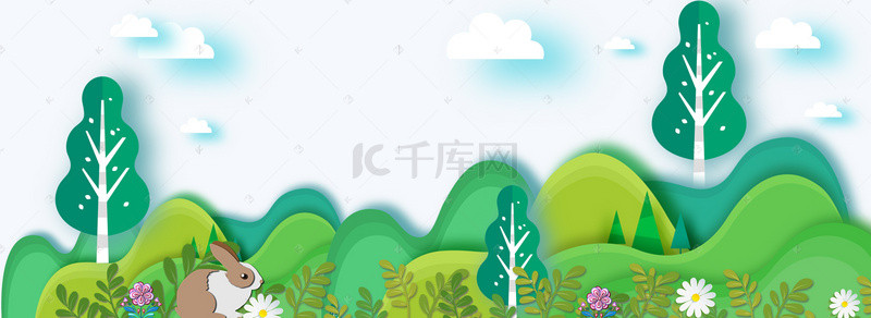 折纸电商背景图片_立体折纸山里的小兔子电商淘宝背景