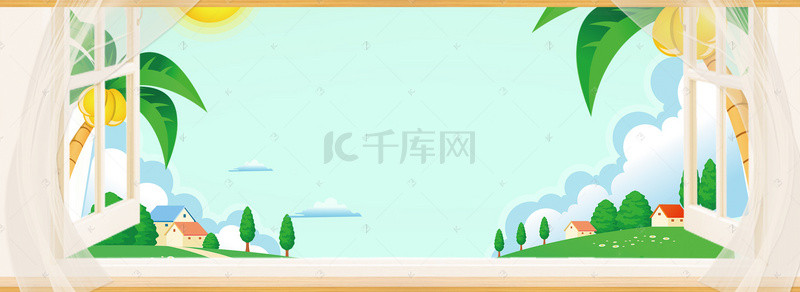 窗户banner背景图片_文艺清新自然绿色背景海报banner