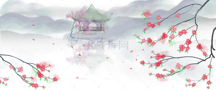 桃花节文艺手绘水墨质感粉banner