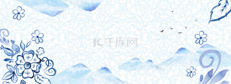 古代风素材背景图片_青花瓷中国风banner