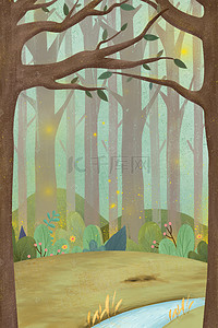 抠图大树背景图片_卡通绿色森林免抠图