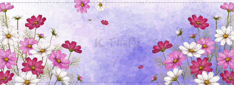 时尚手绘花朵背景图片_浪漫水彩手绘植物花朵banner背景