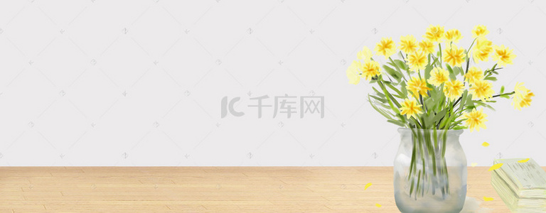 清新简约鲜花海报背景图片_鲜花简约白色海报背景banner