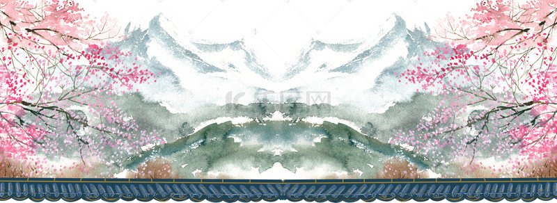 古代屋檐素材背景图片_中国风山水意境背景图海报背景素材