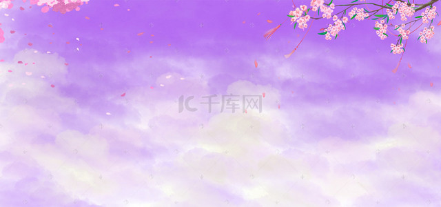 三八紫色背景图片_38妇女节梦幻花瓣云层紫色banner