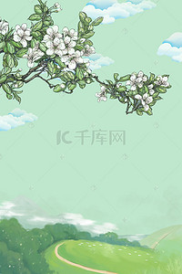 绿色树枝上的白梨花背景素材