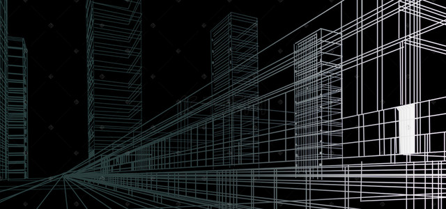 大气科技建筑背景图片_黑色光效建筑背景