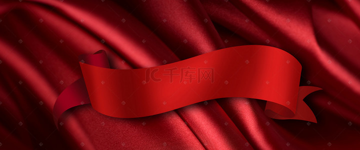 红色绸缎背景图片_红色绸缎与绸带背景素材