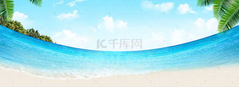 海水沙滩树叶海洋小清新背景