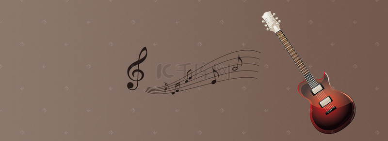 矢量音乐背景素材背景图片_褐色简约吉他音乐类海报背景素材