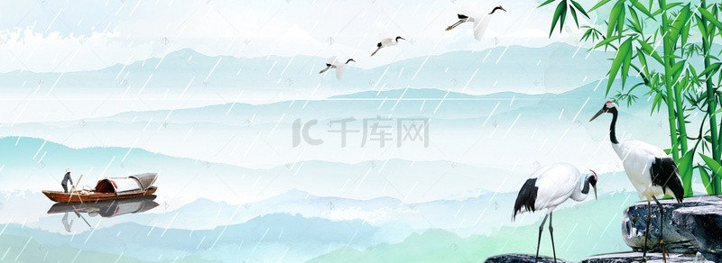 雨景背景图片_中国风踏青扫墓清明节淡色系背景海报