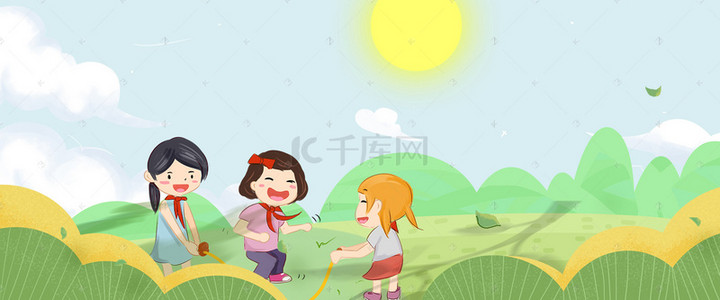 儿童节背景图片_六一儿童节跳绳的女孩banner背景