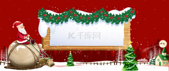 卡通圣诞节麋鹿背景图片_圣诞节红色卡通圣诞老人骑麋鹿banner