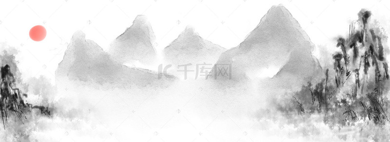 水墨山水印章背景图片_水墨山水中国风质感简单黑白banner