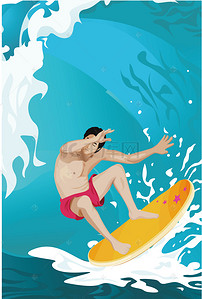 极限运动背景图片_卡通蓝色冲浪运动背景