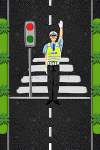交警背景图片_卡通交通安全背景海报