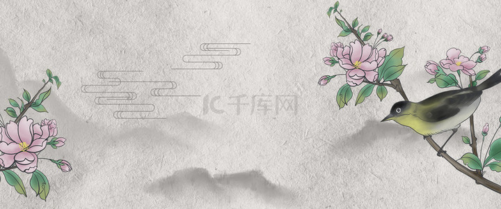 中式传统背景图片_花鸟水墨中国风工笔画简约背景