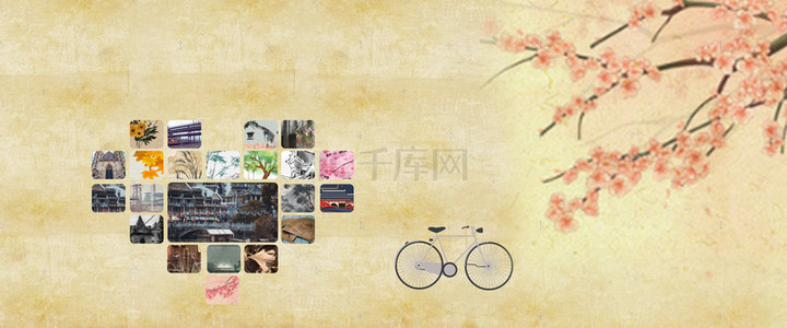 素材自行车背景图片_文艺怀旧绘画浅色背景素材
