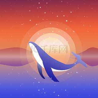 海豚黄昏美景大海风景海报背景