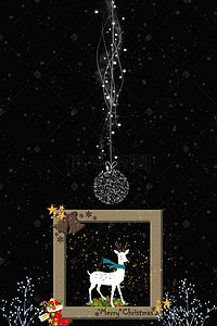 标题框圣诞背景图片_圣诞小鹿黑色背景怀旧相框淘宝背景Ｈ5背景