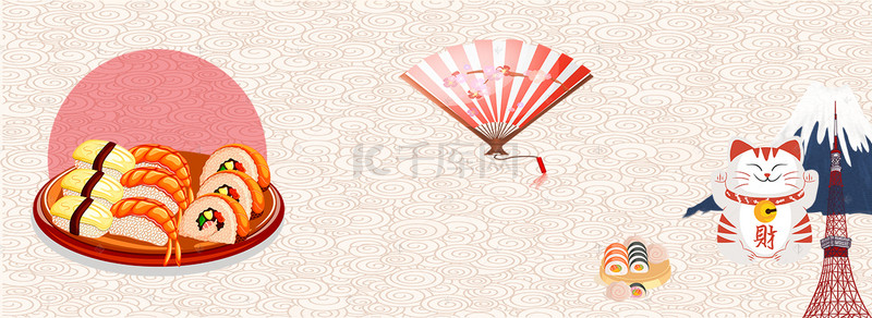 红色和风舌尖美食寿司淘宝banner
