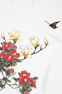 花朵工笔画背景背景图片_古典蝴蝶花朵主题背景