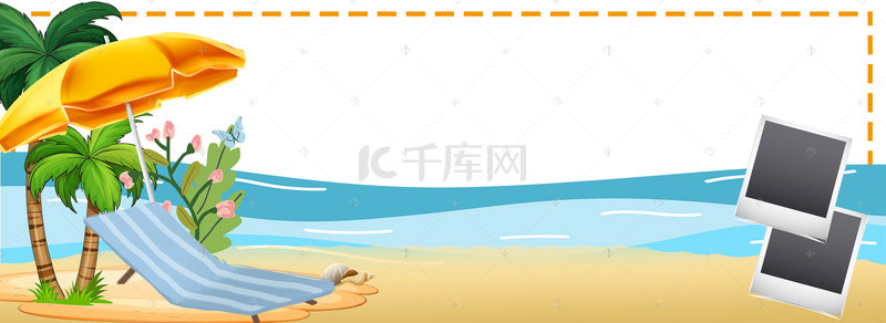 拍立得边框素材背景图片_夏日海滩海星拍立得平面广告