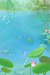 国风水墨金鱼背景图片_中国风荷塘月色夏季促销海报背景素材
