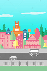 矢量汽车背景图片_扁平卡通手绘城市风格背景