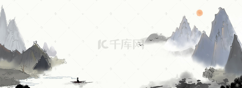 古风水墨淡黄色背景banner