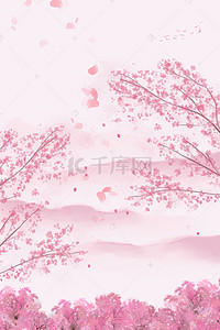 白云花瓣背景图片_粉红色树木上空的花瓣背景素材