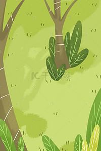 手绘卡通植物插画背景图片_手绘卡通草地树木背景